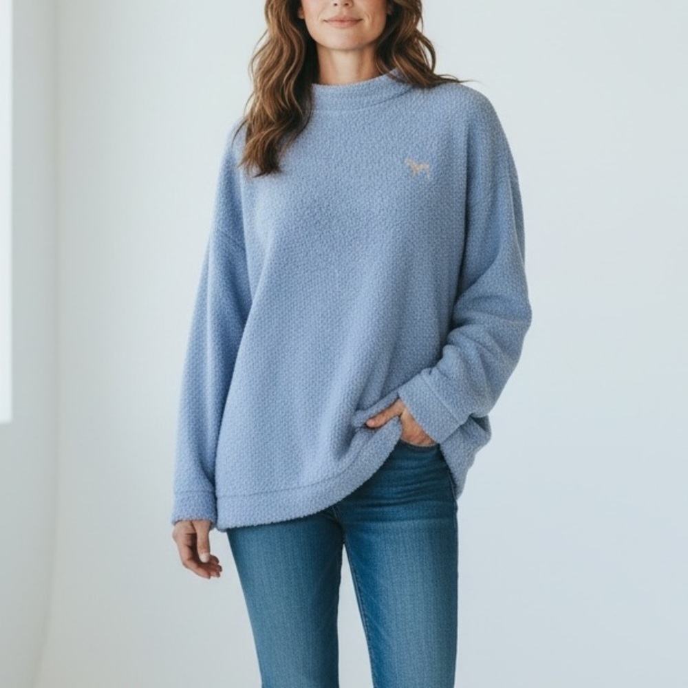 PINK Victorias Secret womens‎ Blue Terry Mock Neck Long Sleeve Sweatshirt Top S